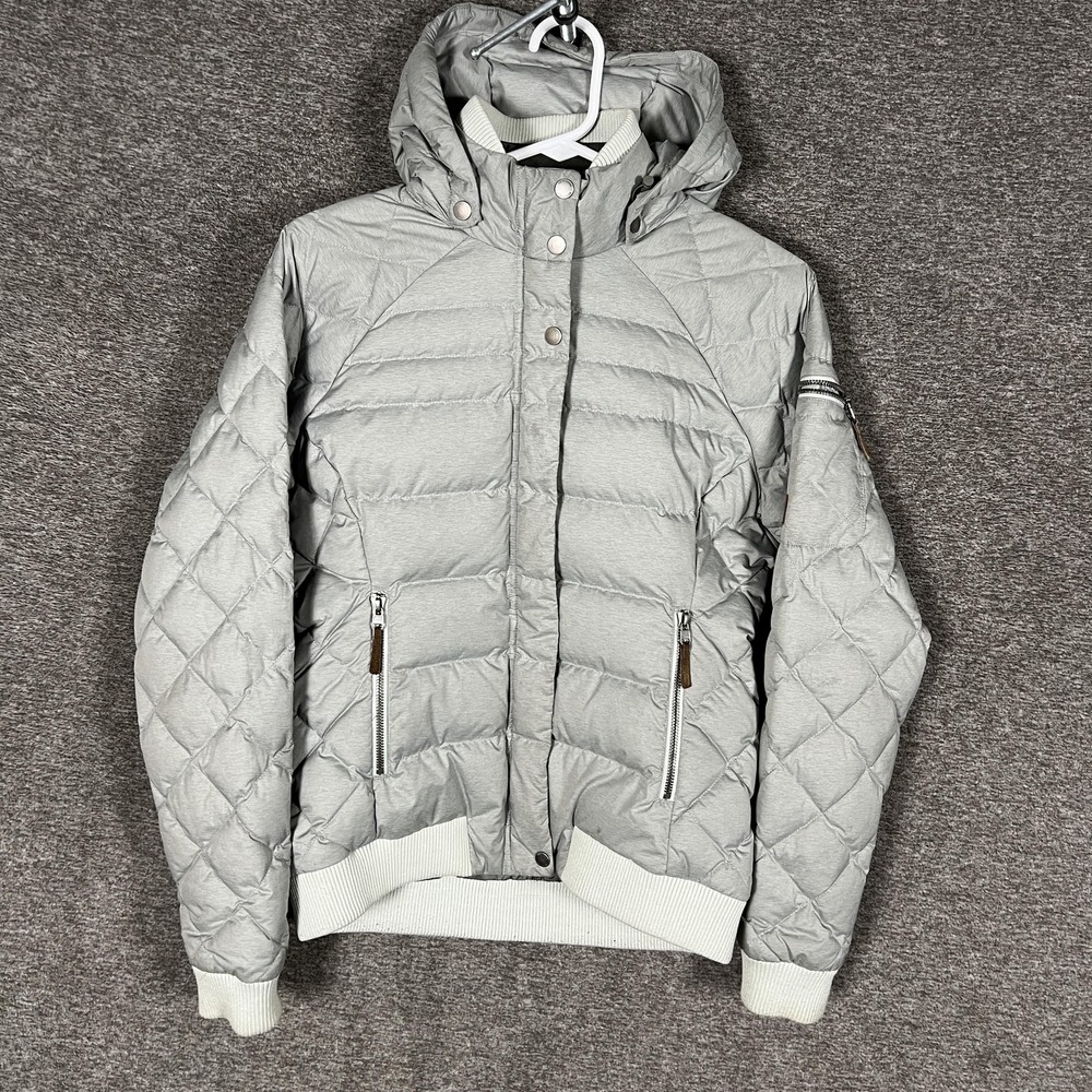 Outdoor Research Placid Down Jacket Womens Small Gray Hooded Quilted Puffer